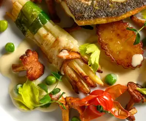 Details of pan seared bronzino Dish