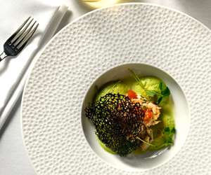Jonah crab salad, English pea foam, squid ink tuile
